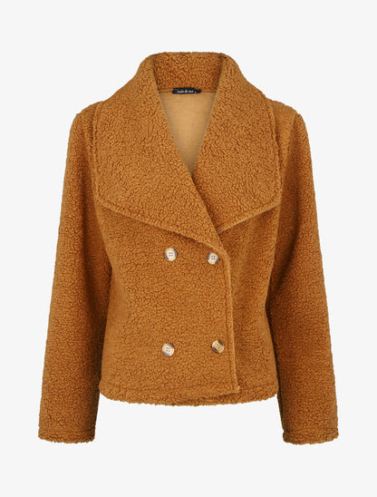 Manteau court en maille bouclette - Camel - 1