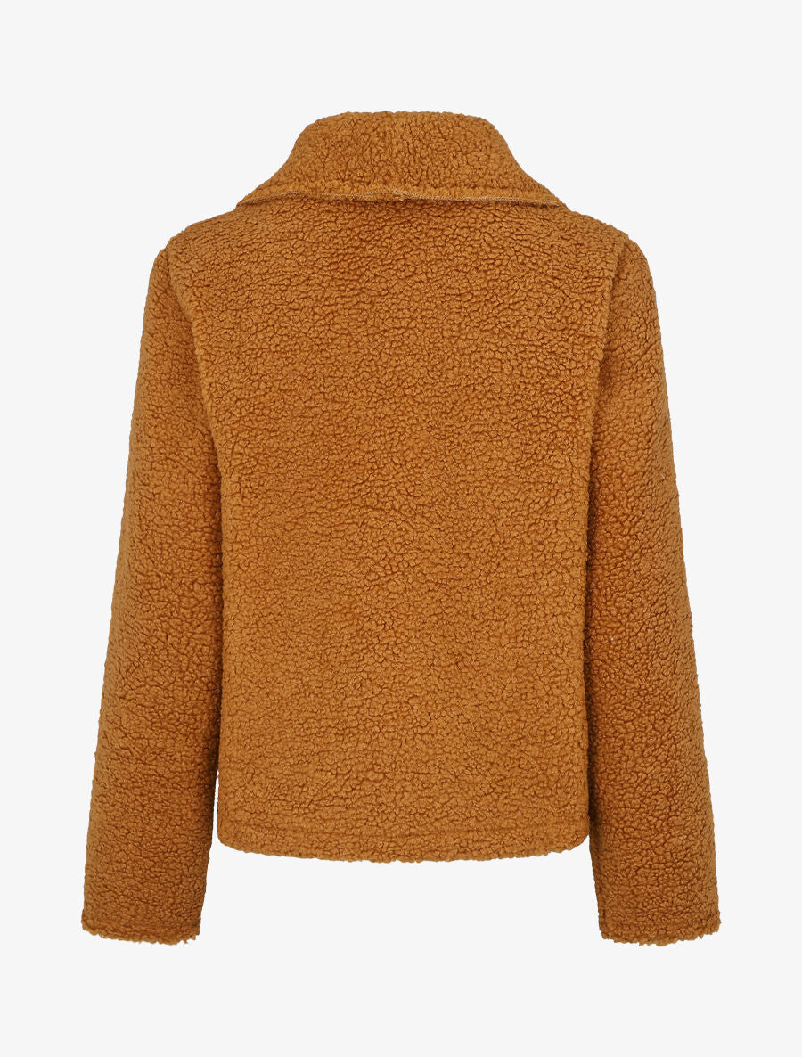 Manteau court en maille bouclette - Camel - 2