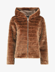 Manteau à capuche en fourrure synthétique - Camel - 1