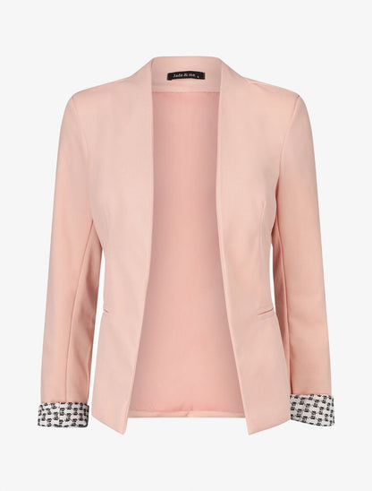 Blazer uni à revers imprimé grec - Rose - 1