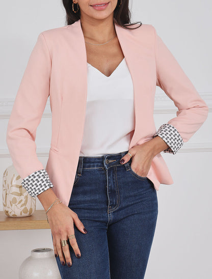 Blazer uni à revers imprimé grec - Rose - 4