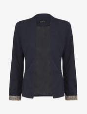 Blazer uni à revers imprimé grec - Marine - 4