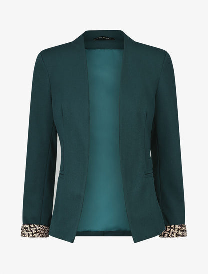 Blazer uni à revers imprimé grec - Bleu canard - 5