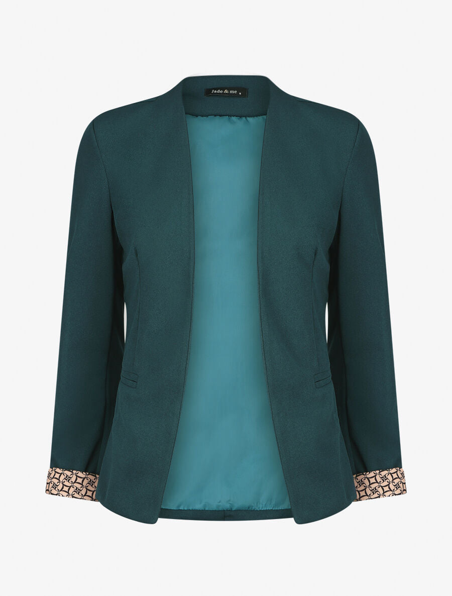 Blazer uni à revers imprimé alphabet - Bleu canard - 1