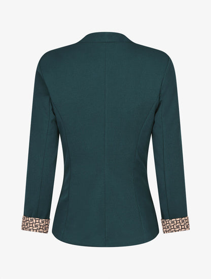 Blazer uni à revers imprimé alphabet - Bleu canard - 2