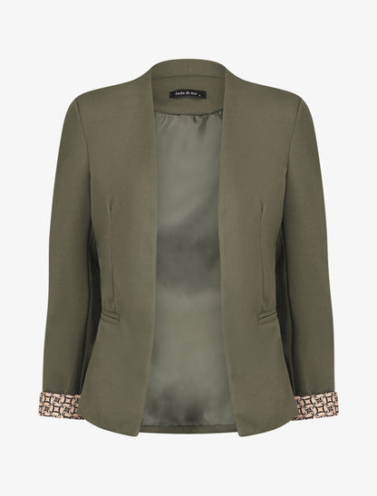 Blazer uni à revers imprimé alphabet - Kaki - 4