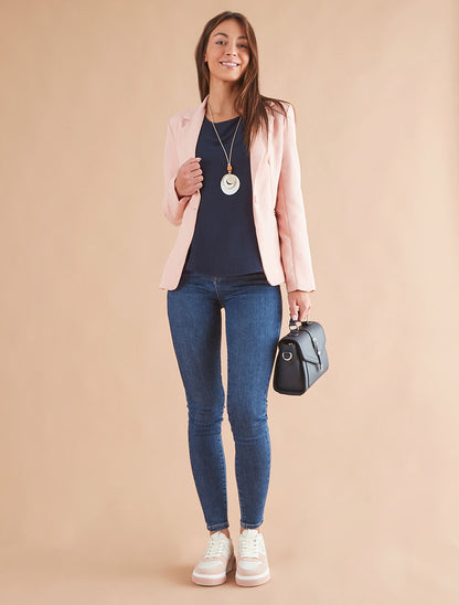 Blazer uni à un bouton - Rose - 4