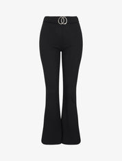 Pantalon flare extra long à boucle métallique - Noir - 1