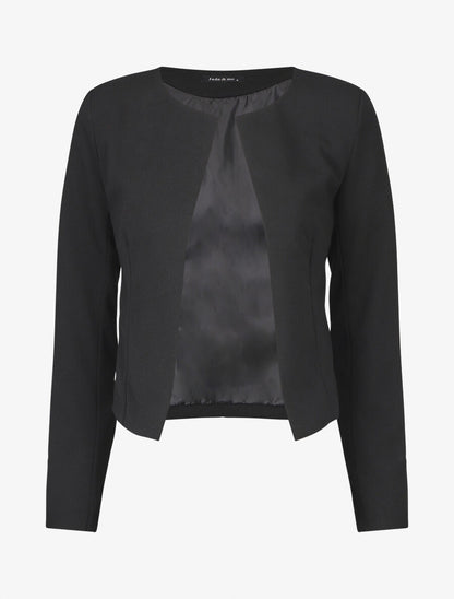 Veste unie manches longues et col rond - Noir - 1