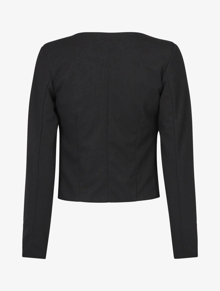 Veste unie manches longues et col rond - Noir - 2