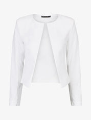 Veste unie manches longues et col rond - Blanc - 1