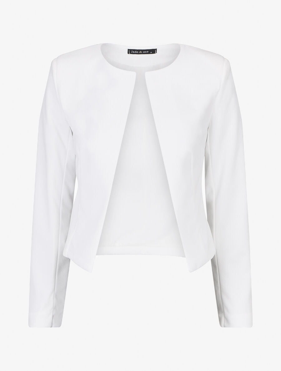 Veste unie manches longues et col rond - Blanc - 1
