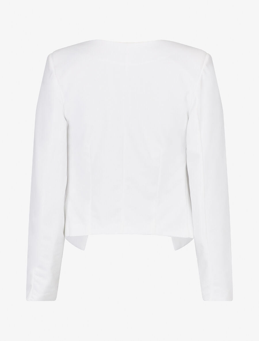 Veste unie manches longues et col rond - Blanc - 2