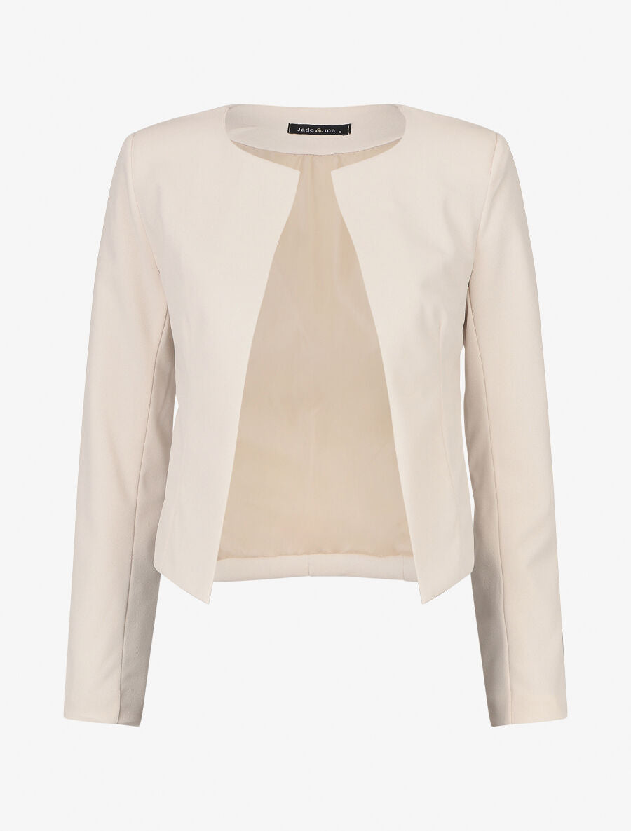 Veste unie manches longues et col rond - Beige - 4