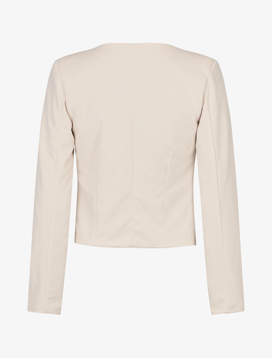 Veste unie manches longues et col rond - Beige - 2