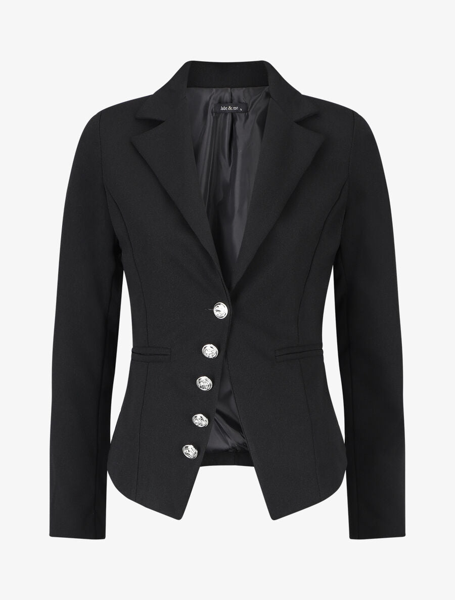 Blazer uni à boutons décoratifs - Noir - 1