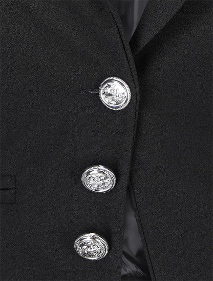Blazer uni à boutons décoratifs - Noir - 3