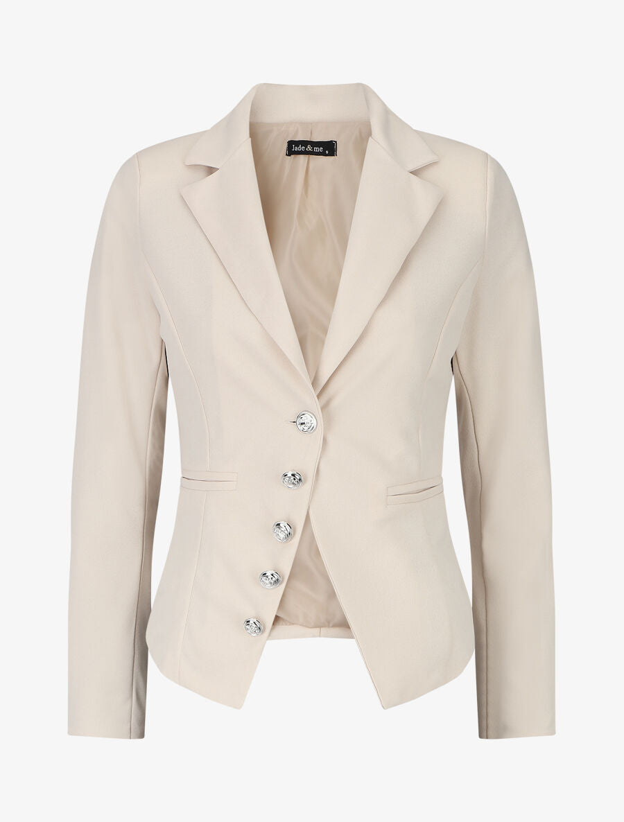 Blazer uni à boutons décoratifs - Beige - 5