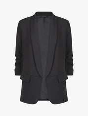 Blazer droit uni manches 3/4 froncées - Noir - 1