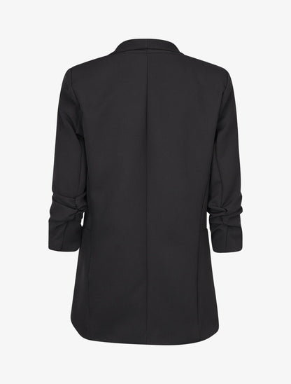 Blazer droit uni manches 3/4 froncées - Noir - 2