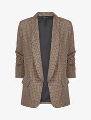 Blazer droit imprimé graphique manches 3/4 froncées - Camel - 1