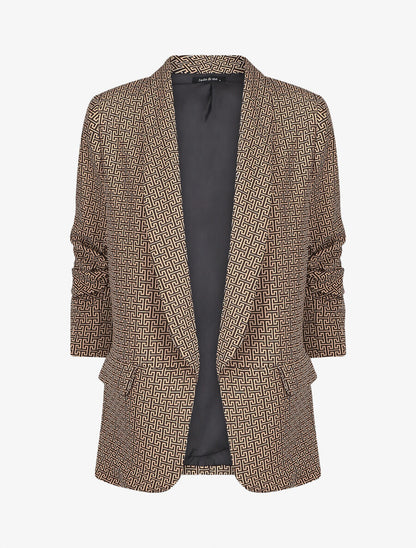 Blazer droit imprimé graphique manches 3/4 froncées - Camel - 1