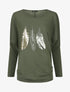 Pull fin à imprimé plumes irisées - Kaki - 5