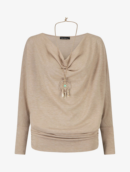Pull fin à col bénitier - Beige - 1