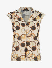 Top à mancherons col V imprimé ronds - Beige - 1