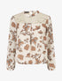 Blouse manches longues à dentelle et imprimé floral - Beige - 1