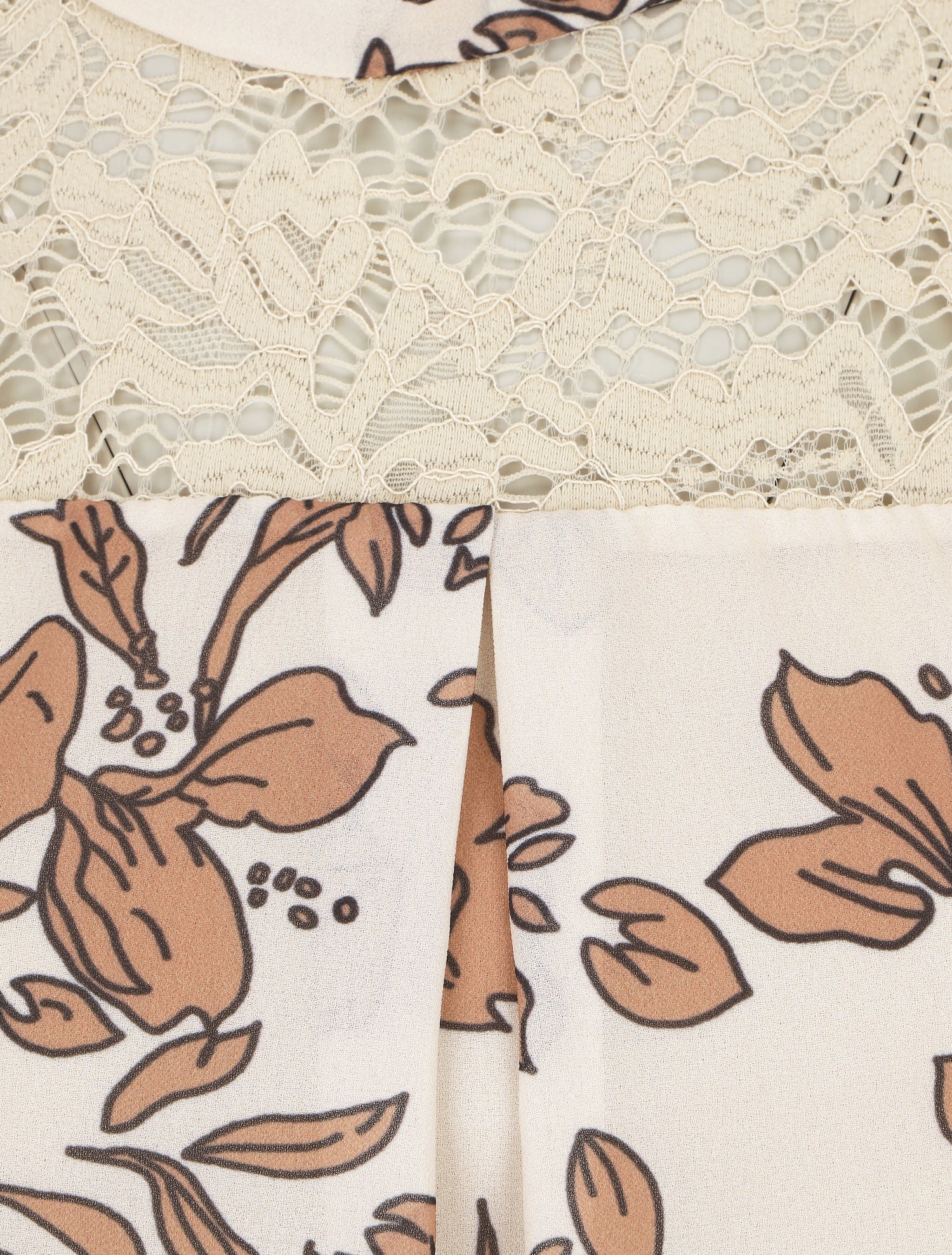 Blouse manches longues à dentelle et imprimé floral - Beige - 3