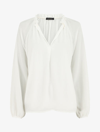 Blouse ample unie manches longues - Blanc - 1