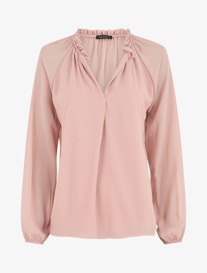 Blouse ample unie manches longues - Rose - 5