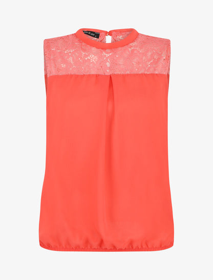 Top sans manches à épaules en dentelle - Corail - 1