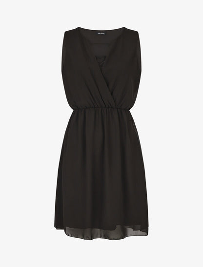 Robe mi-longue évasée sans manches col cache-coeur - Noir - 4