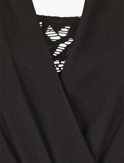 Robe mi-longue évasée sans manches col cache-coeur - Noir - 3