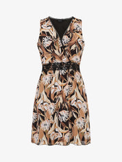 Robe courte tropical sans manches col cache-coeur - Noir - 1