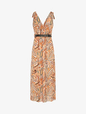 Robe longue sans manches imprimé cachemire stylisé - Beige - 4