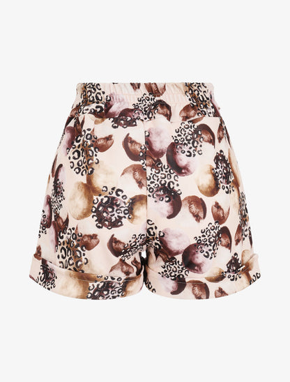 Short à imprimé léopard et cercles stylisés - Beige - 2