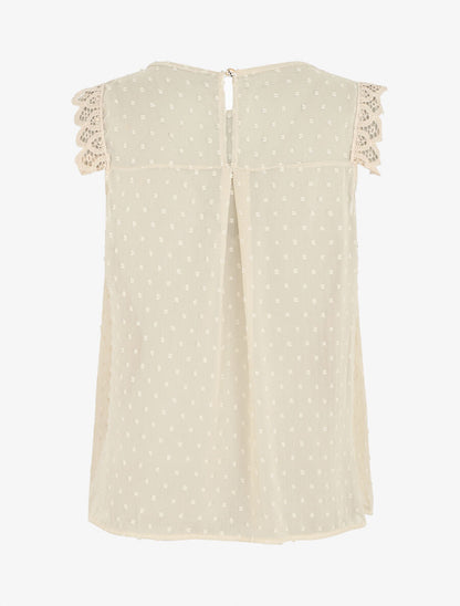 Top plumetis sans manches uni - Beige - 2