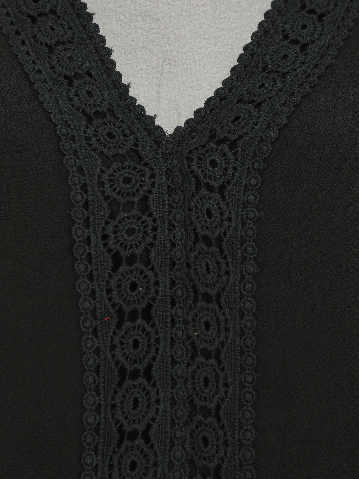 Top uni en voile et broderies - Noir - 3