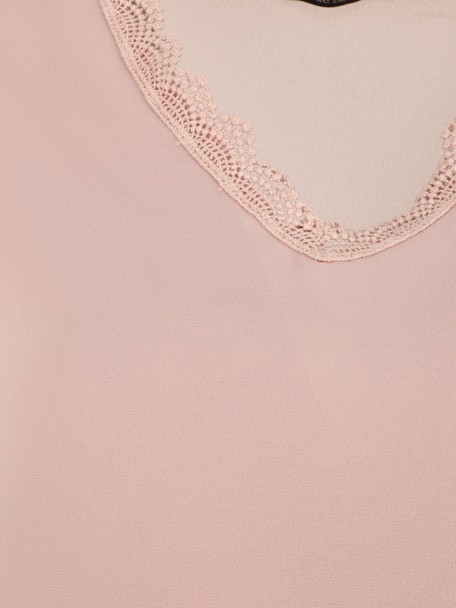 Top uni à mancherons col V en dentelle - Rose poudré - 3