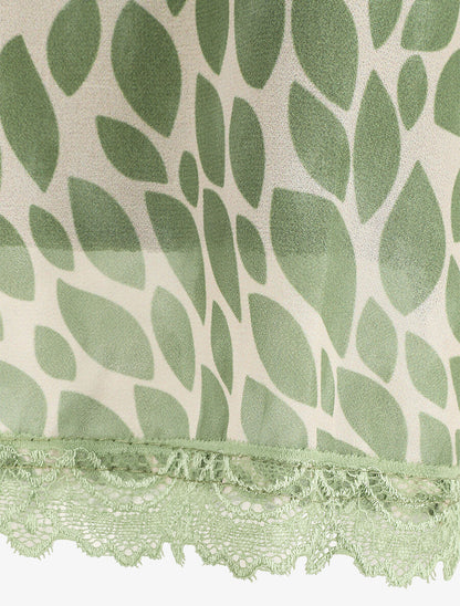 Caraco imprimé graphique à bord en dentelle - Vert - 3