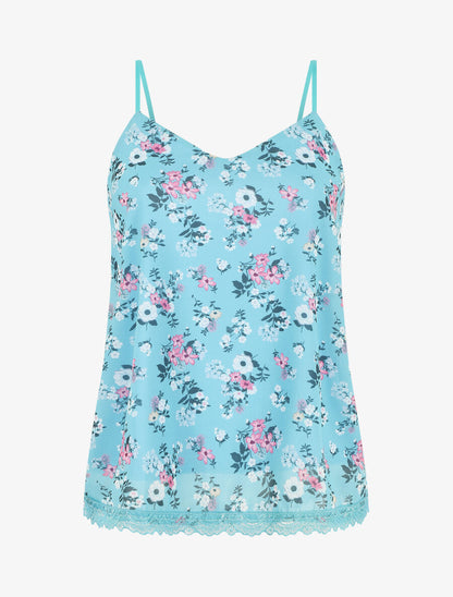 Caraco imprimé petites fleurs à bord en dentelle - Bleu clair - 1