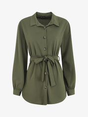 Chemise unie ceinturée oversize - Kaki - 1
