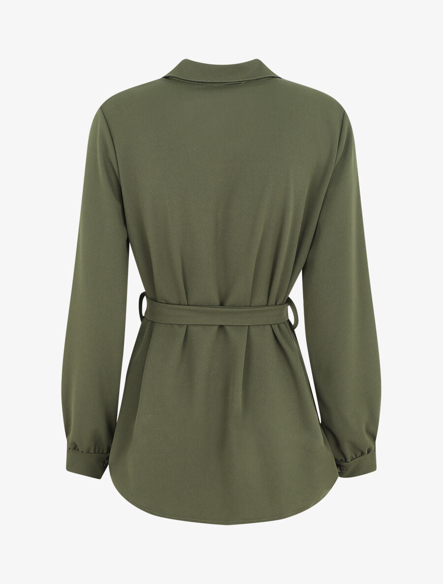 Chemise unie ceinturée oversize - Kaki - 2