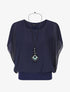 Blouse unie en voile à manches volantées - Marine - 5