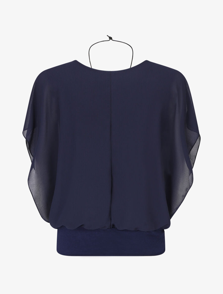 Blouse unie en voile à manches volantées - Marine - 2