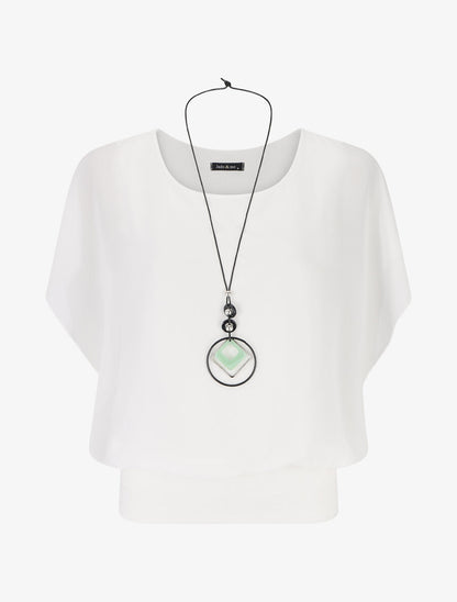 Blouse unie en voile à manches volantées - Blanc - 1