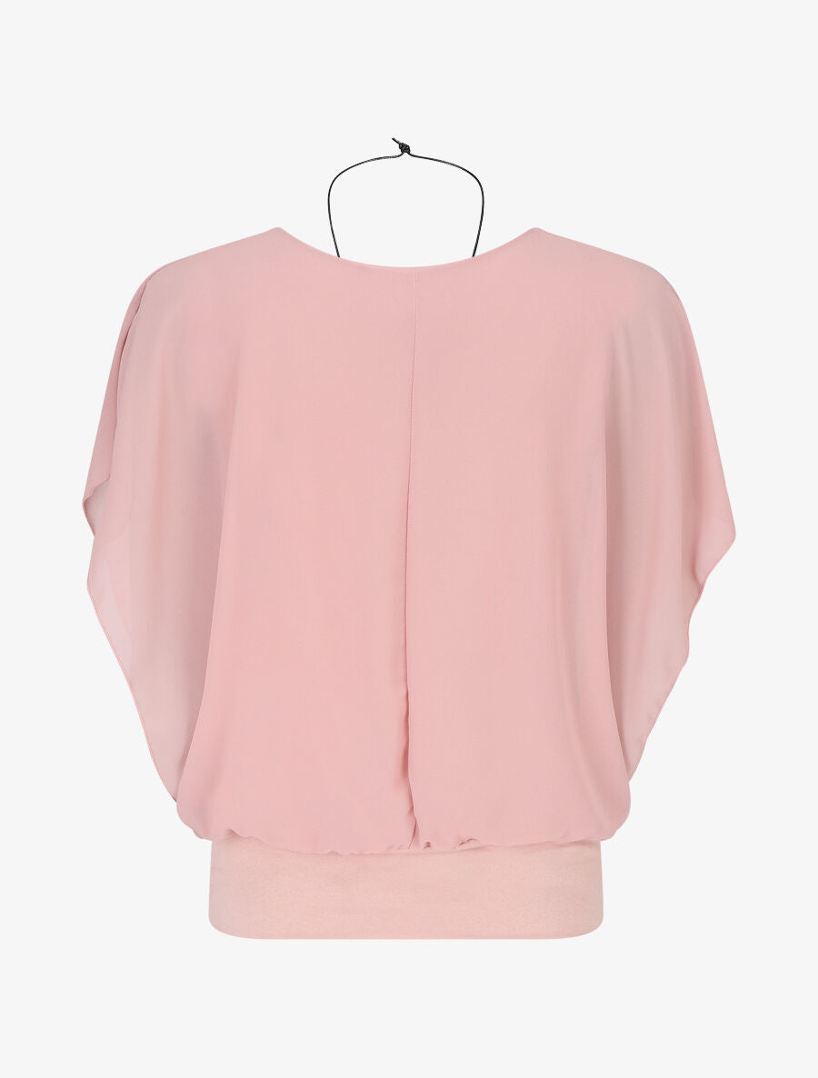 Blouse unie en voile à manches volantées - Rose - 2